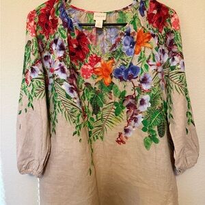 Chico's 100% Linen Multicolor Floral Top